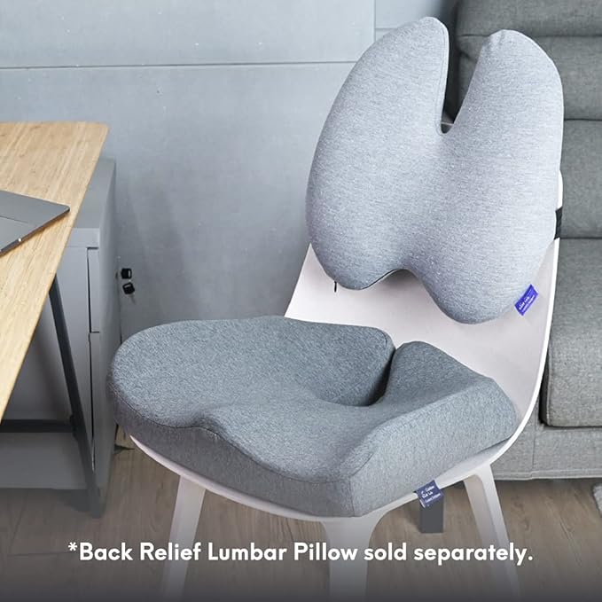 C CUSHION LAB Patented Pressure Relief Seat Cushion for Long Sitting Hours on Office/Home Chair, Car, Wheelchair - Extra-Dense Memory Foam for Hip, Tailbone, Coccyx, Sciatica - Light Grey