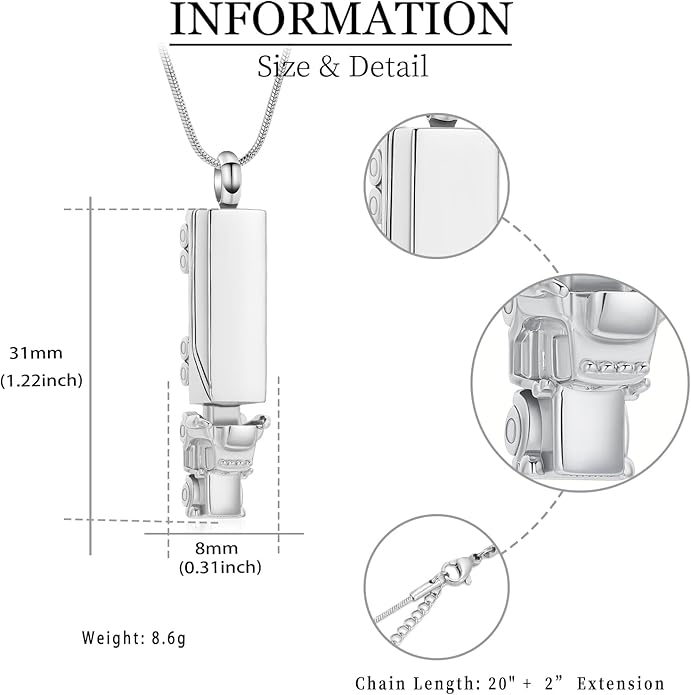 Urn Necklace for Ashes 18 Wheeler Semi Truck Cremation Jewelry for Men Memorial Urn Pendant Ashes Locket Necklace Keepsake Gifts