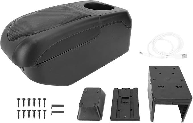 Universal Car Armrest Box with 6 USB Charging Ports Double Layer Car Organizers and Storage Car Arm Rest Console Organizer for SUV Truck Car (Black)