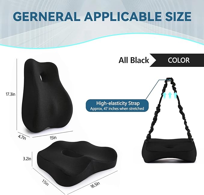 Seat Cushion & Lumbar Support Pillow for Office Chair,Memory Foam Chair Cushions for Tailbone Pain, Non-Slip Back Support for Desk,Gaming Chair,Wheelchair, Breathable & Machine Washable