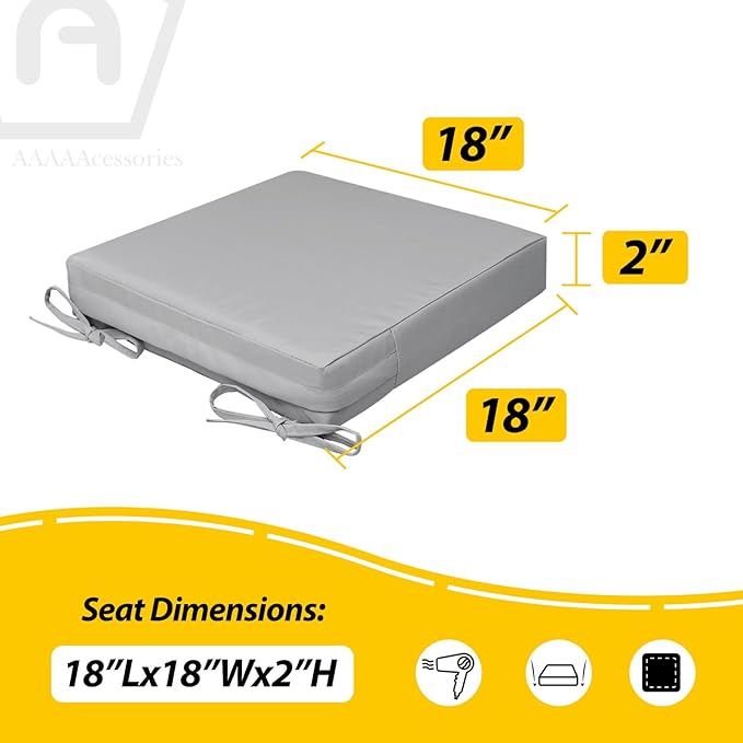 AAAAAcessories Outdoor Seat Cushions for Chairs, Waterproof, Fade-Resistant, 18" x 18" x 2", Patio Furniture Replacement Cushions, Set of 2, Gray