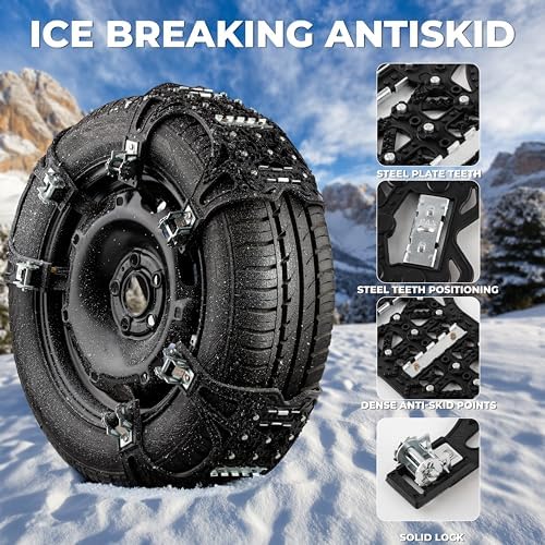 ZONETECH Tire Snow Chains 6-Pack All Season Black Upgraded Premium Quality Strong and Durable Anti-Skid Car,SUV, Pick Up and Truck for Emergency and Travel