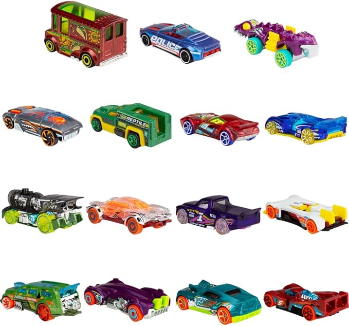 Hot Wheels Toy Cars, Bundle of 15 1:64 Scale Vehicles with 3 Themes: HW City, X-Raycers & Track Pack