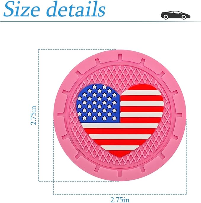 AUCELI 4 Pack Car Cup Holder Coasters, Colored American Flag US Flag Insert Car Cup Coaster, 2.75 Inch Anti Slip Shockproof Embedded Drink Mat, Vehicle Interior Decor Accessories