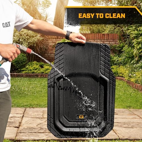 Cat® ToughLiner™ Universal Car Floor Mats for Truck SUV Sedan - Heavy Duty Trim to Fit All Weather Protection - Flexible Rubber Floor Liners - Front Rear Black Automotive Mats