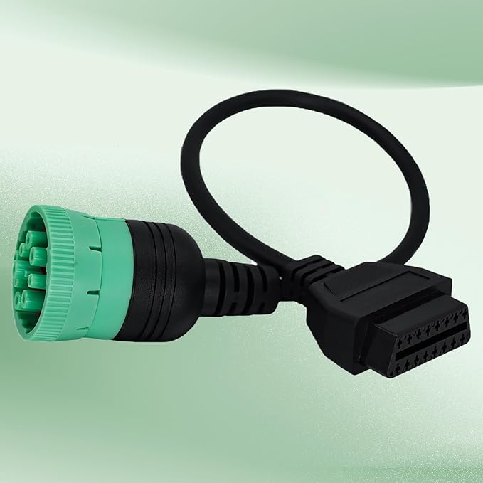 J1939 Adapter Cable for Heavy Duty Trucks and Commercial Vehicles,Green Type 2 J1939 Male to 16pin OBD2 Female Cable,9 Pin to OBD2 Adapter Connector Work with OBD Scanner for Diesel Trucks