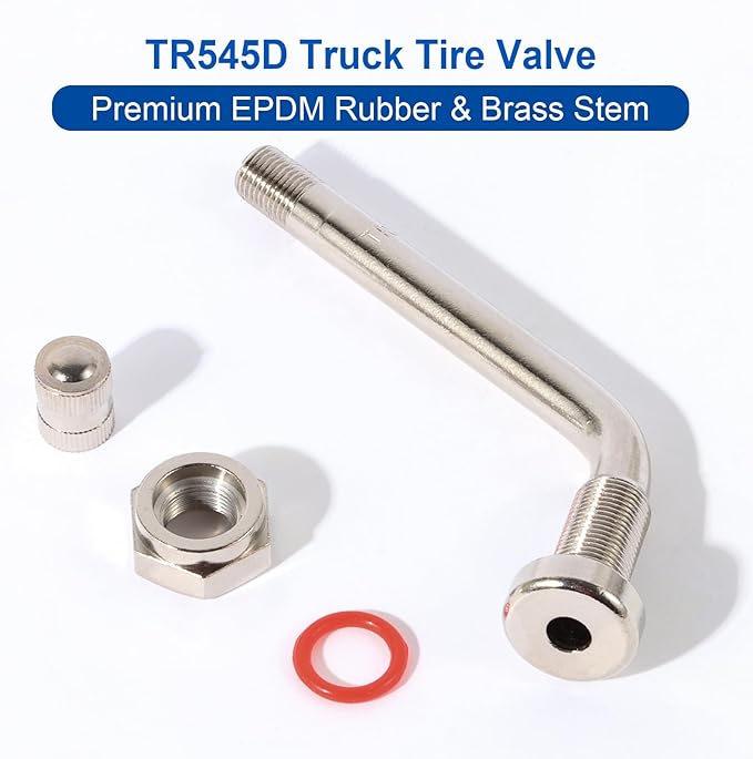 10 Piece TR545D 60 Degree Valve Stems for Commercial Vehicles. Fits 0.382"+0.0118" Valve Hole Dia, Length 3.78'', Nickel-Plated Brass, Silver