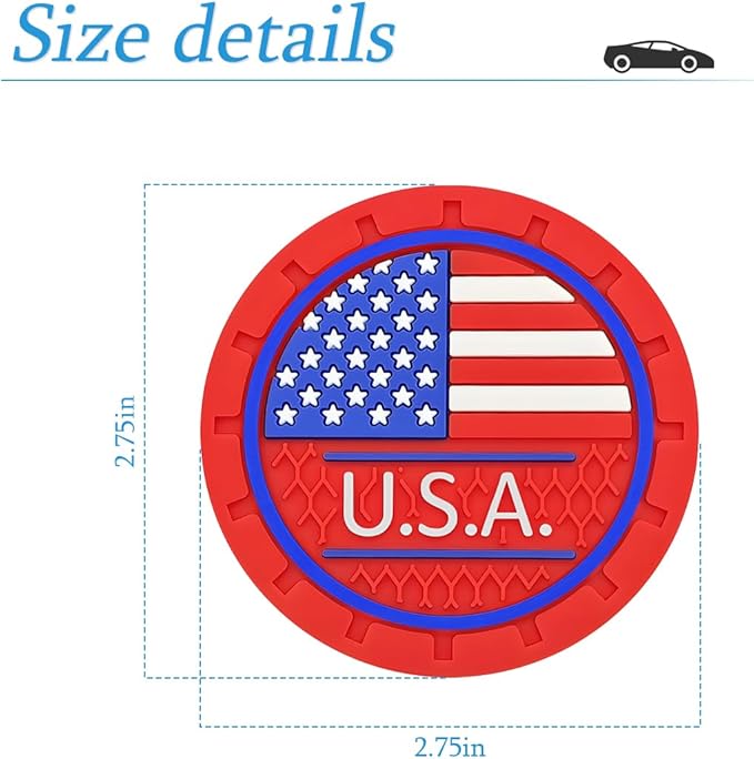 AUCELI 4 Pack Car Cup Holder Coasters, Colored American Flag US Flag Insert Car Cup Coaster, 2.75 Inch Anti Slip Shockproof Embedded Drink Mat, Vehicle Interior Decor Accessories