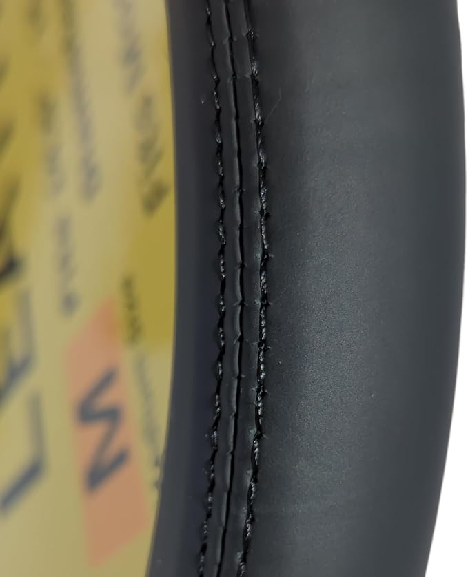 Steering Wheel Cover, Black, Real Genuine Leather, 16 inch, for Men and Women, Universal, Stretch On, Heat Resistant, Stays Cool, Non-Slip, HANWOLF