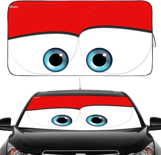 GVEN Windshield Sun Shades Car Sun Shade Protector Blocks UV Rays for Full-Size Sedan & SUV, Mid-Size SUV, Sports Cars, Wagon and Mid-Size Pickup Truck Car Accessories (Red, L)