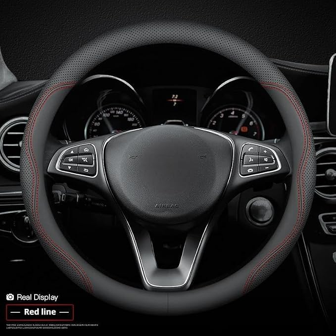 RYE for BMW Steering Wheel Cover, Leather Car Steering Wheel Cover Heavy-Duty Durable Breathable, Custom-fit for BMW X3 X5 X7 3/5/7 Series 328i 550i Accessories - Black Pattern 3
