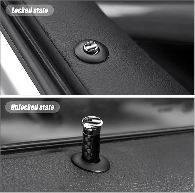 Moly Magnolia 4PCS Car Door Lock Knobs, American Flag Carbon Fiber Door Lock Pin Cover, Decorative Modification Door Lock Bolt Pin Cover, Auto Accessories Universal for SUV, Truck, Van (Black Flag)