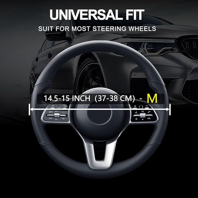 Leather Car Steering Wheel Cover, Non-Slip Car Wheel Cover Protector Breathable Microfiber Leather Universal Fit for Most Cars (Blue-2)