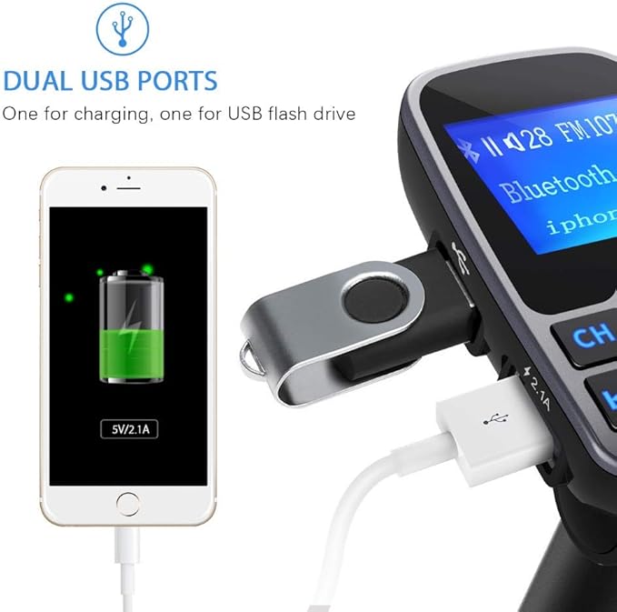 T11 Wireless Bluetooth FM Transmitter Handsfree Car Kit MP3 Player Wireless Bluetooth Adapter with Dual USB Port Car Kit