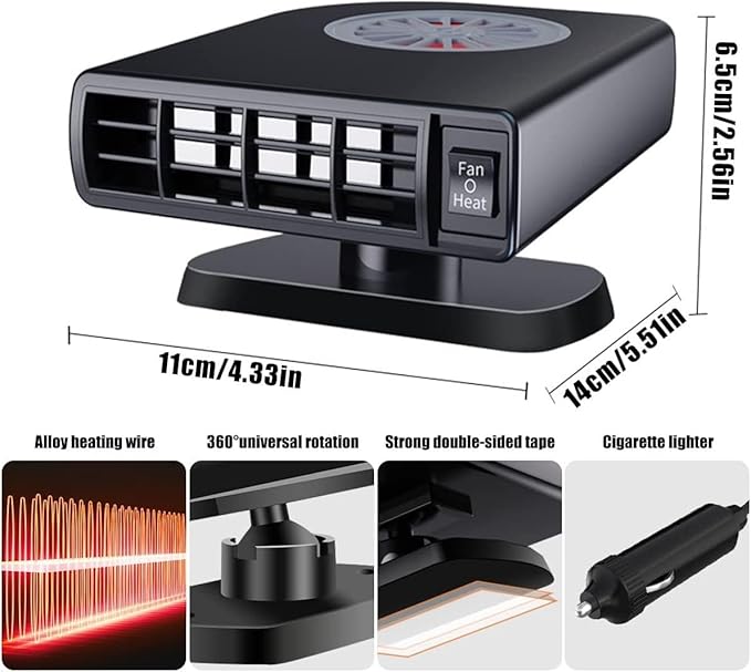 Portable Car Heater Fan, Car Defroster Defogger Heater, 12V 150W 2 in 1 Heating and Cooling Car Heater Defroster Anti-Fog, 360 °Rotatable Windshield Demister Defroster Plug in Cigarette Lighter