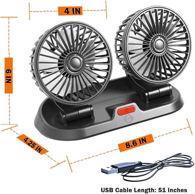 Must-Have Dual Head Car Fan – 360° Rotatable USB Cooling Fan, Powerful Fast Cooling for Car Dashboard, Perfect for SUV, RV, Boat, Home & Office, Instant Beat Summer Heat