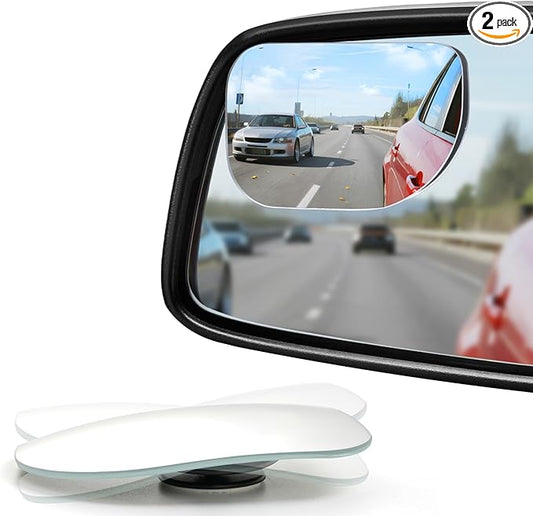 LivTee XLarge Blind Spot Mirror, Rounded Rectangle HD Glass Frameless Convex Rear View Mirrors Exterior Accessories with Wide Angle Adjustable Stick for Car SUV and Trucks, Pack of 2
