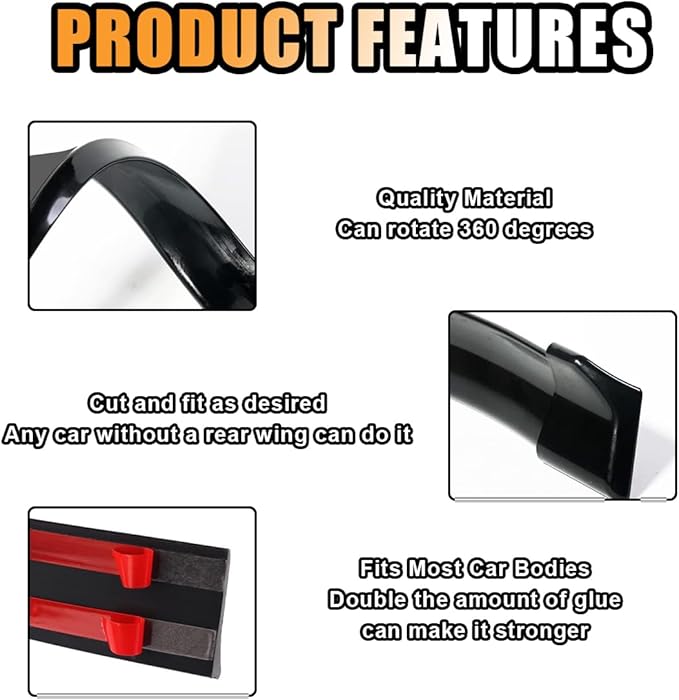Car Rear Spoiler Roof Lip Kit, Carbon Fiber 3D Rubber Trunk Spoiler Trim Strip Cool Car Decoration, Universal Punch-Free Vehicle Exterior Accessory Sticker (Black)