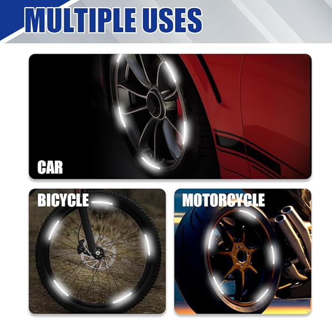 20PCS Reflective Car Wheel Decorative Stripe Stickers, Night Safety Warning Tape Sticker, Anti-Scratch Tire Rims Sticker, Universal Car Exterior Accessories Fluorescent Auto Decals for Motocycle Bike