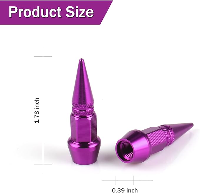 SINGARO 45mm Spiked Aluminum Stem Valve Caps,4PCS Dustproof Tire Wheel Stem Caps for Cars,SUVs,Trucks Bicycles and Motorcycles(Purple)