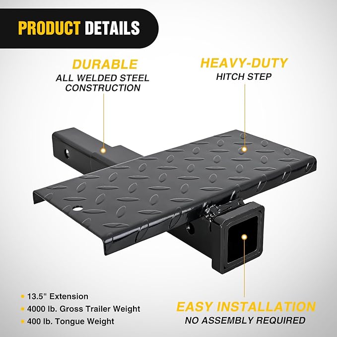 Nilight Hitch Extender with Step 2" Receiver 14"x7" Anti-Slip Diamond Plate 4000 lbs Towing/400 lbs Tongue Weight Heavy Duty Steel Bumper Guard for Truck SUV