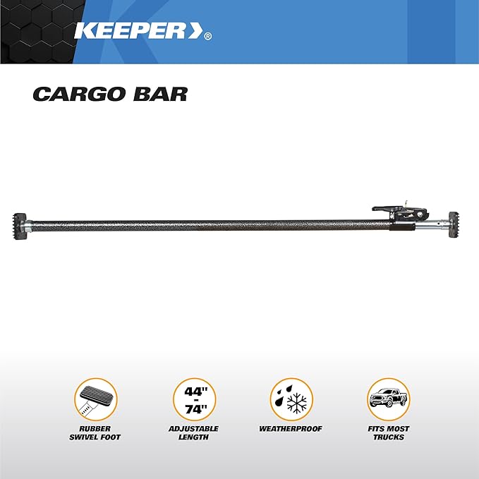 Keeper - Extended Ratcheting Cargo Bar 3 Pack - Adjustable 44 to 74 Inches, Secure Storage for SUVs, Full Sized Trucks, and Trunks