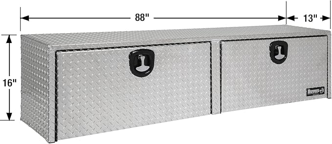 Buyers Products 1701556 Silver Aluminum Diamond Tread Topsider Truck Tool Box, 88x13x16 Inch, Made in USA, Professional Grade, Heavy Duty, Corrosion-Resistant, Dual Drop Doors, Compression Latch
