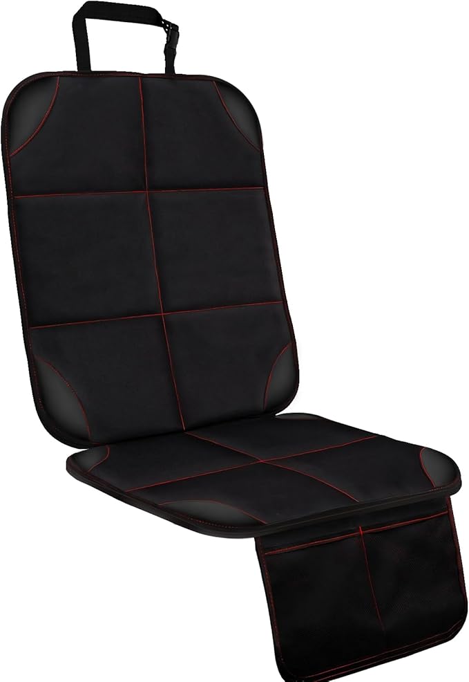 SMART ELF Car Seat Protector, Large Auto Protector for Child Seats with Thickest Padding and Non-Slip Backing Mesh Pockets for SUV, Sedan, Truck, Leather and Fabric - Black