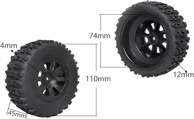 Pre-Glued 1/10 RC Short Course Truck Tires and Wheels Set 12mm Hex for Traxxas Slash 4x4 BL-2S 2WD Redcat Blackout SC Losi SCT Team Associated SC10 HPI, with Foam Inserts (Type 1)