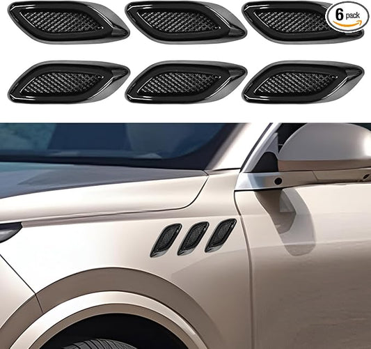 6PCS Car Exterior Hood Side Door Air Vent Cover, Glossy Auto Fenders Trim Intake Grille Decorative Sticker, ABS Hood Spoiler Bumper Side Vent Decal Decoration for Most Cars (Black)