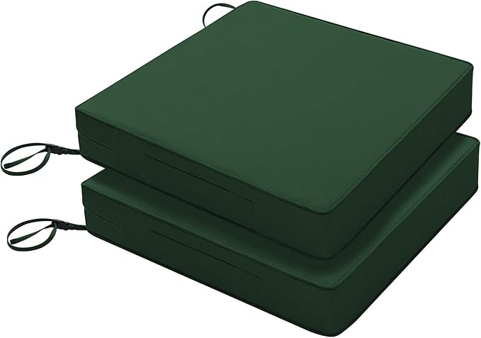 Favoyard Patio Chair Cushions 24 x 24 x 4 Inch Waterproof Outdoor Seat Cushions for Patio Furniture 3-Year Color Fastness Garden Sofa Couch Chair Pads with Handle & Adjustable Straps Set of 2, Green