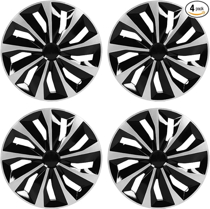 ABX Hubcap Wheel Covers Hub Caps 16 Inch Set of 4 Black & Silver Universal Wheel Rim Cover R16 Stylish Car Decor Wheel Covers for Toyota Camry Nissan Mazda (Black-A1, 16 inch)