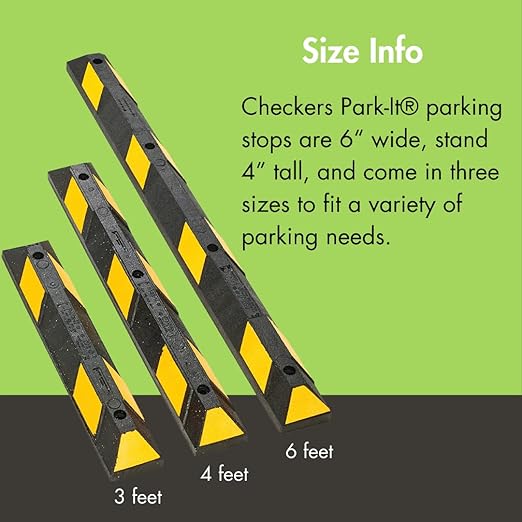 Checkers Park-It® 6 Foot Long 100% Recycled Rubber Parking Stop, 6' x 6" x 4", Parking Lot Curb Wheel Stopper, Highly Visible Black/Yellow, GNRS1610YB