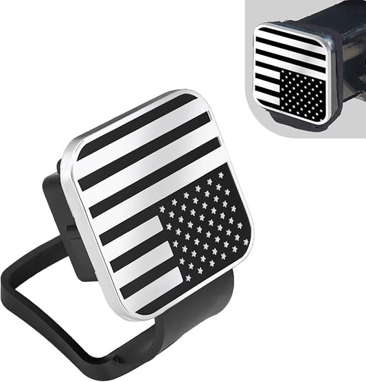 2 Inch Rubber Trailer Hitch Cover, Durable Tow Hitch Covers with American Flag, Car Exterior Accessories Fits for 2 Inches Hitch Receivers, Hitch Cover Tube Plug Cap for Trucks(Silver&Black Line)