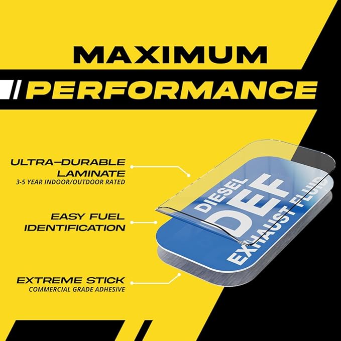 Diesel Exhaust Fluid Sticker, DEF Label for Diesel Engines, Box Trucks, Semi-Trailer - Weather Proof, Extreme Stick, Commercial Grade by Fuel Stickers - USA Made (2x1 inch), 20 Labels