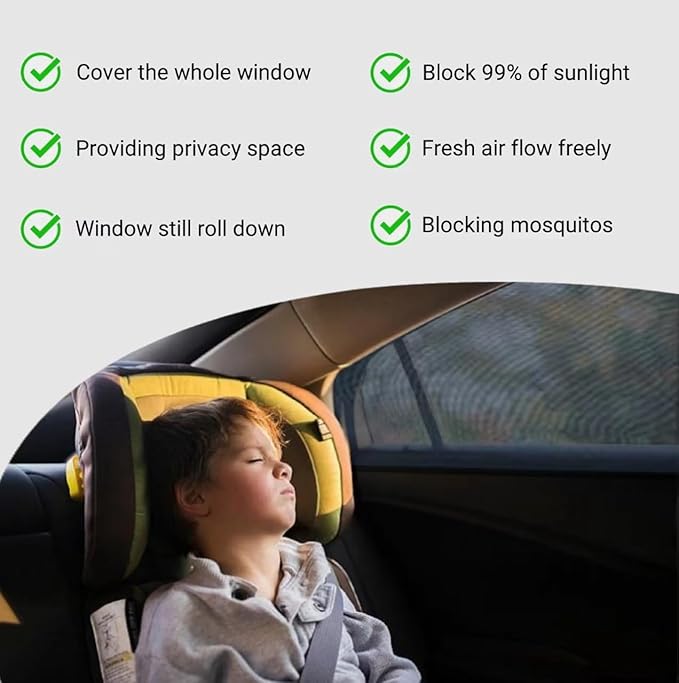 2Pack Large Size Super Elastic 42" to 53" Car Window Sunshades, for Large SUV, Pickup, Truck, Minivan, Breathable Mesh Window Screen, Side Window Screen for Car Camping
