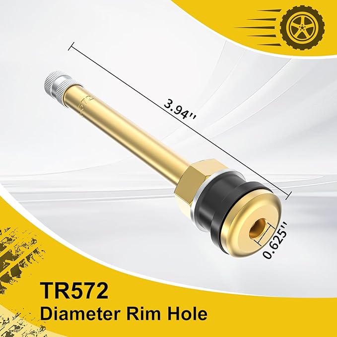 10 Piece TR572 Brass Valve Stems for Commercial Vehicles. Fits 0.748" Valve Hole Dia, Length 3.9'', Brass Colour