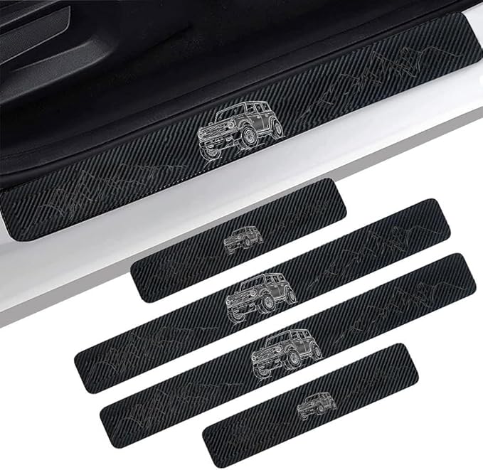 4PCS Carbon Fiber Door Sill Protectors Front/Rear Anti-Scratch Entry Guard (Door-Gray)