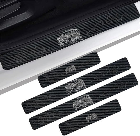 4PCS Carbon Fiber Door Sill Protectors Front/Rear Anti-Scratch Entry Guard (Door-Gray)