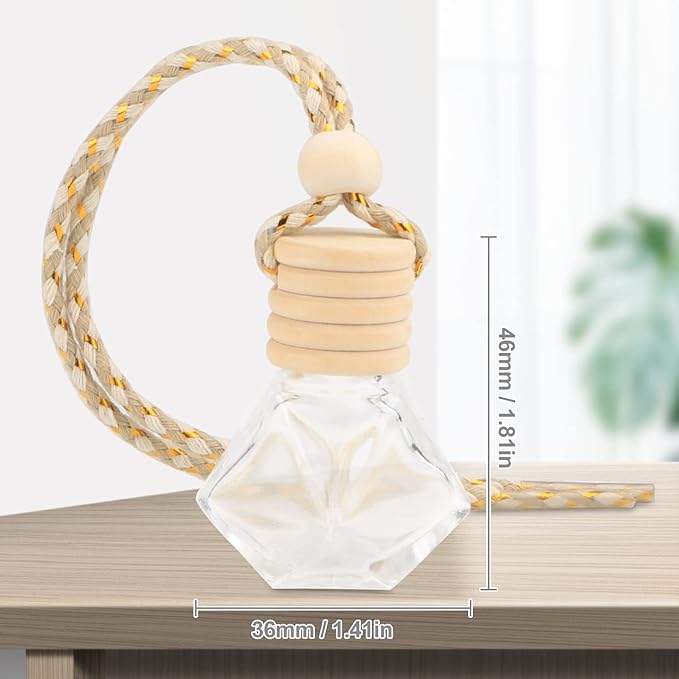 20 Pcs 8ml Hanging Car Air Freshener Diffuser,Empty Refillable Clear Glass Essential Diffuser Oil Aromatherapy Fragrance Perfume Pendant Vials with Wooden Caps & Hanging String