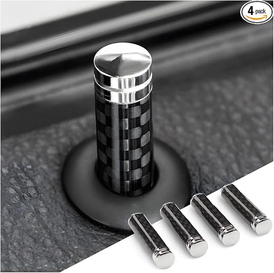 4PCS Carbon Fiber Auto Door Lock Pin Cover, Interior Vehicle Door Pull Pins, Universal for SUV, Truck, Van (Black)