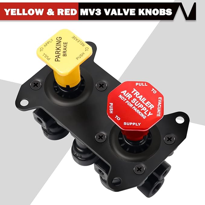 298818N Yellow Semi Truck Parking Brake Knobs and 298817N Red Tractor Trailer Air Brake Knob Set