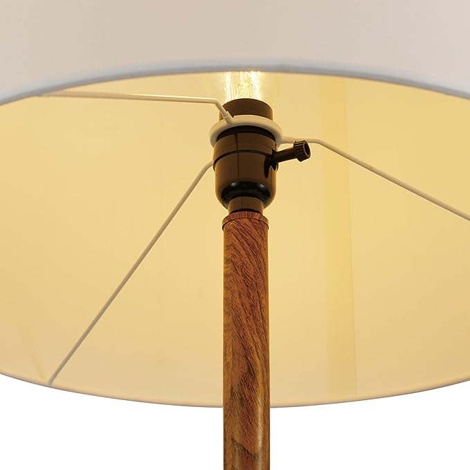 Globe Electric Novogratz x Globe Harrington 65" Floor Lamp, 2-Tone Faux Wood Base, White Fabric Shade, Socket Rotary Switch 67225