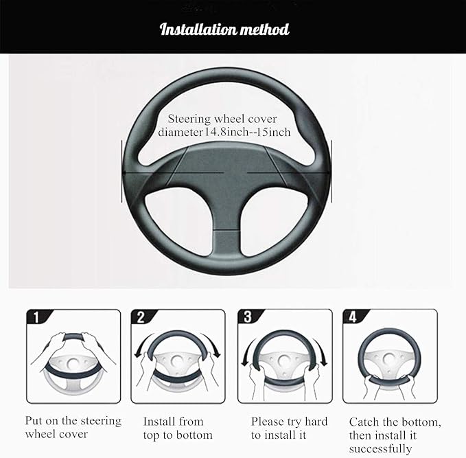 Red Rain Black Leather Steering Wheel Cover Cowhide Wheel Cover Genuine Leather BMW Steering Wheel Cover Universal Size M / 15inch Fit Car/Auto/SUV (A-Black-M)