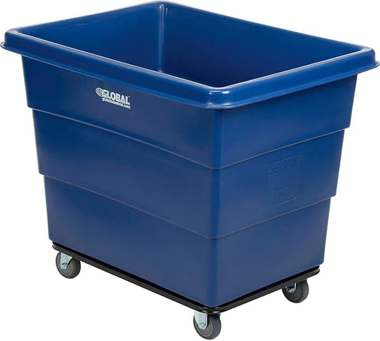 Global Industrial 12 Bushel Plastic Bulk Box Truck, Steel Chassis Base, 1000 lbs. Capacity, 4" Non-Maring Rubber Casters, Blue, 38-2/5"L x 28-9/10"W x 33" H
