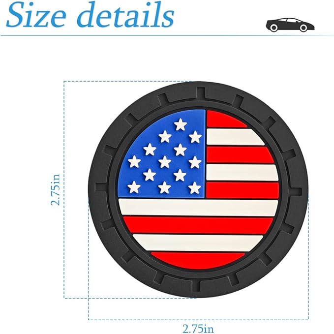 AUCELI 2 Pack Car Cup Holder Coasters, Colored American Flag US Flag Insert Car Cup Coaster, 2.75 Inch Anti Slip Shockproof Embedded Drink Mat, Vehicle Interior Decor Accessories