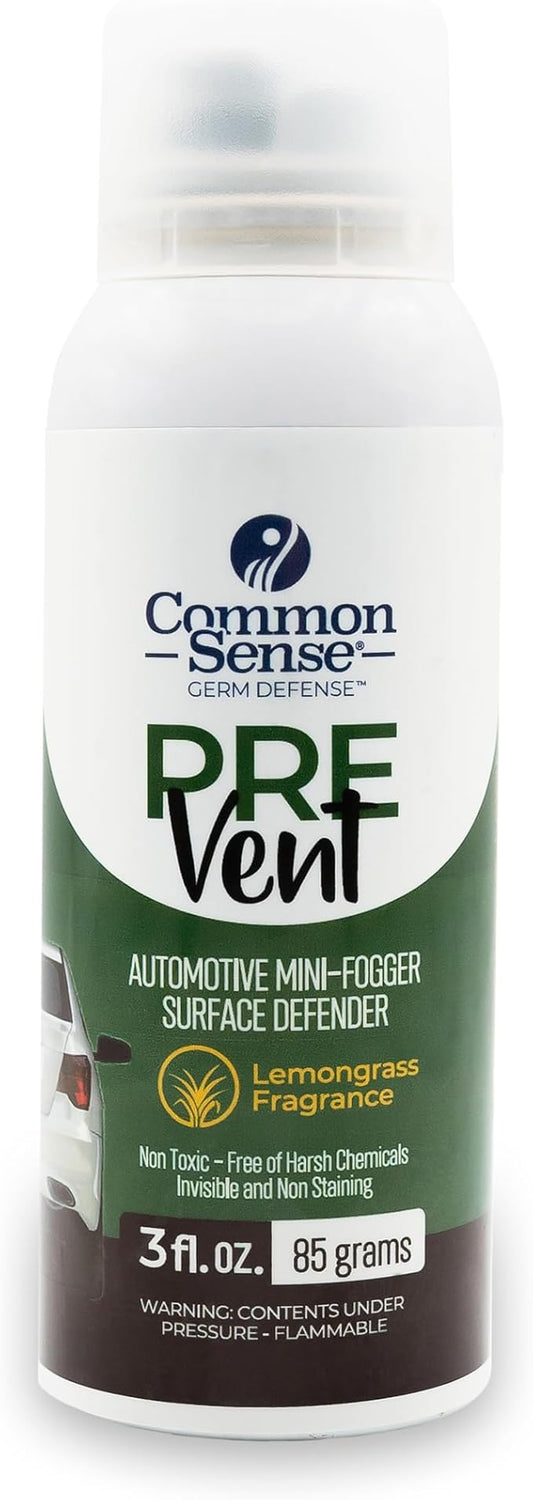 PreVent Car Fogger Deodorizing Air Refresher by Smart Common Sense, Long-Lasting Odor Control Spray for Vehicles, Lemongrass Fragrance, 3 fl. Oz