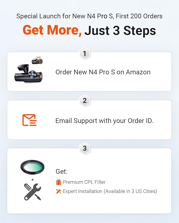 Vantrue New N4 Pro S 4K 3 Channel Dash Cam, Triple STARVIS 2 Dash Camera for Cars, 4K+1080P+2.5K Front and Rear Inside, HDR IR Night Vision, 24/7 Buffered Parking Mode, GPS, Wi-Fi, Support 1TB (RC18)