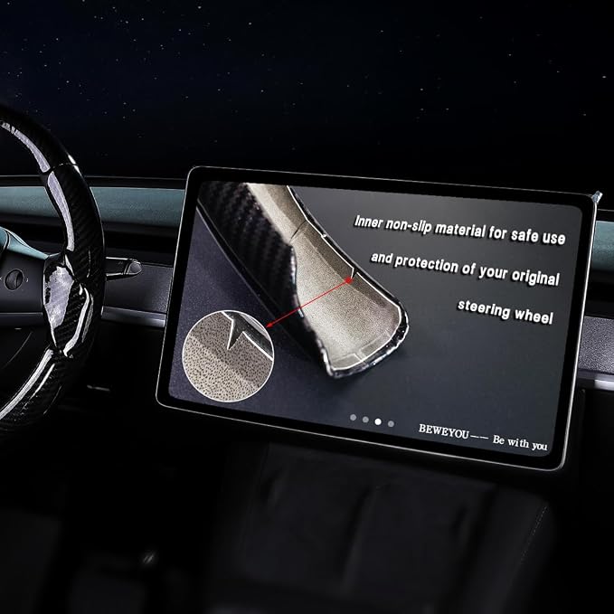 Steering Wheel Cover for Tesla Model 3 2017-2023 & Model Y 2020-2024 | Carbon Fiber，Anti-Slip, Wear & Heat Resistant, Easy to Install, Stylish Sport Design