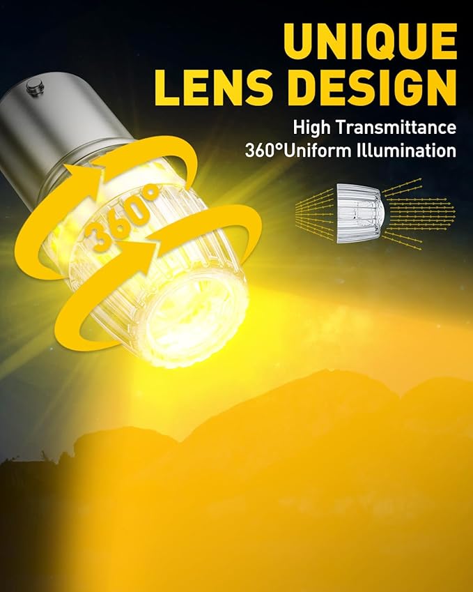 AUXITO Latest 1157 LED Bulbs Amber Yellow Turn Signal Lights, 700% Brighter 2057 2357 7528 BAY15D LED Bulbs with Projector for Turn Signal Parking Tail Brake Blinker DRL Marker Lights, Pack of 2